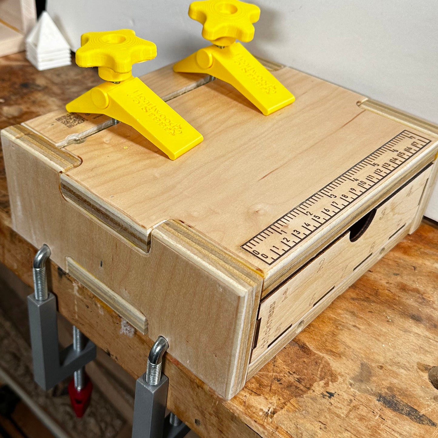The pasta machine base clamped shown in a side clamping position. The front and both sides can be used to clamp the base to a work surface.